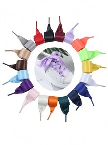 1雙寬緞帶鞋帶，扁平多彩鞋帶，適用於女性和女孩的小白鞋、舞鞋、休閒鞋等