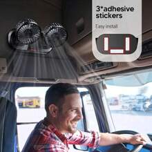 1 Pieza Ventilador De Enfriamiento Para Auto De Doble Cabeza De 360° Ajustable, Con Alta Potencia De Viento Y Bajo Ruido Opcional De 12v/24v