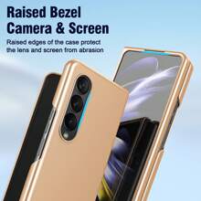 cenmaso 適用於 Samsung Galaxy Z Fold 4 手機的保護殼，超薄啞光噴油皮膚感材質，固色外殼式樣 - 金色 - 查看 5