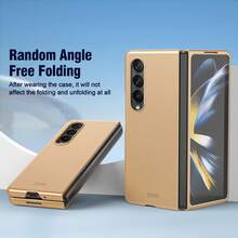 cenmaso 適用於 Samsung Galaxy Z Fold 4 手機的保護殼，超薄啞光噴油皮膚感材質，固色外殼式樣 - 金色 - 查看 3