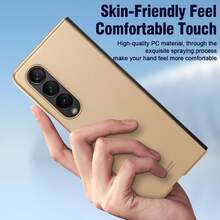 cenmaso 適用於 Samsung Galaxy Z Fold 4 手機的保護殼，超薄啞光噴油皮膚感材質，固色外殼式樣 - 金色 - 查看 6
