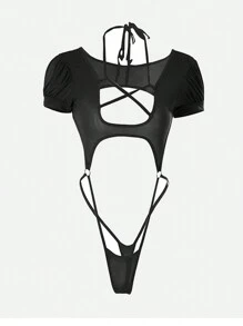 Sexy Hollow Out Lace Up Bodysuit Tempting Lingerie For Women, Erotic Sleepwear Uniform - View 6