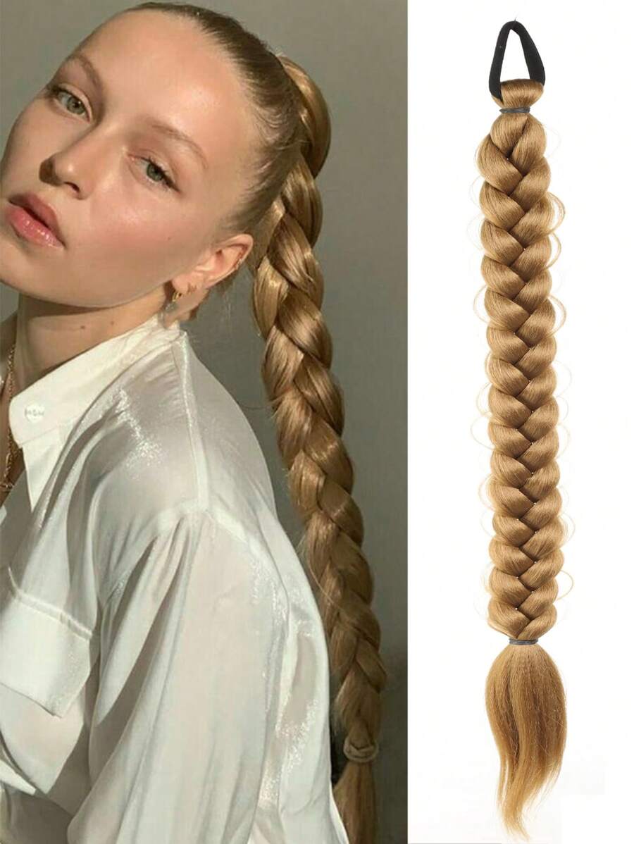 合成長扭曲辮馬尾延伸與橡皮筋24英寸拳擊辮發延伸，適用於女性日常使用