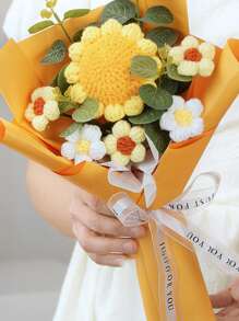 1 件人造花向日葵成品花束，手工钩编针织花，情人节礼物，适合家居装饰、派对装饰、情人节、礼物 - 彩色 - 查看 19