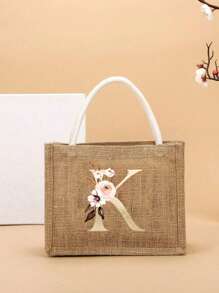Pendlertasche Handtasche Leinentasche farblicher Kontrast tragbar für Festivals, Schule, Geschenktüte, Einkaufstasche, Handtasche für Frauen, Mode Jutegewebe Einkaufstasche mit modischem Buchstaben- und Blumenmuster aus Leinenmaterial für College-Studenten, Büroarbeiter, Damen, Lehrer, Valentinstag-Geschenk für Paar, beste Geschenke für Lehrer, Dankeschön-Geschenk für Lehrer - Khaki - Übersicht 16