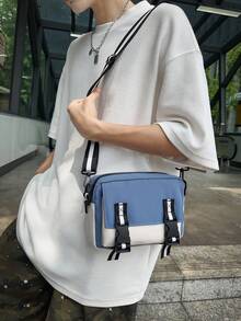 男士新時尚休閒簡約斜跨包，夏季手提包大學生背包，父親節禮物 - 藍色 - 查看 3