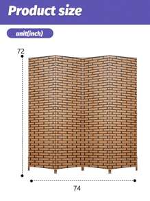Room Divider 6FT Wall Divider Wood Screen 4 Panels Wood Mesh Hand-Woven Design Room Screen Divider Indoor Folding Portable Partition Screen - Brick - View 4