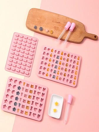 DIY Silicone Molds And Droppers Set For Making Creative Animal & Fruit Shaped Jewelry Pendants,  Candies, Homemade Jellies, Heat Resistant Handcrafting Tools For Halloween, Thanksgiving, Christmas Gifts