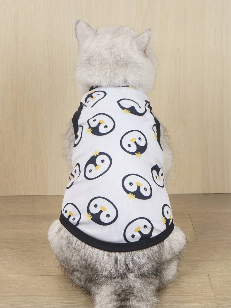 LUCKIE LABO 2pcs Penguin Print Polyester Vest, Reduce Hair Shedding And Fleas Prevention, Insulated And Breathable, Suitable For Indoor And Outdoor Use For Cats And Dogs - Black and White - View 1