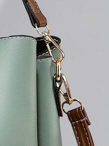 PLANEE Women's Small Bucket Bag 2024 New Fashion Portable PU Handbag Large Capacity Crossbody Bag Lightweight Luxury Shoulder Bag Contrast Color, Best Mother's Day Gift - Mint Green - View 8