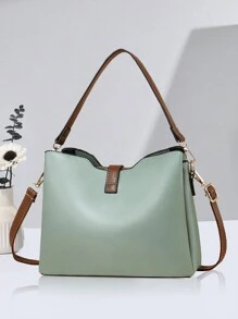 PLANEE Women's Small Bucket Bag 2024 New Fashion Portable PU Handbag Large Capacity Crossbody Bag Lightweight Luxury Shoulder Bag Contrast Color, Best Mother's Day Gift - Mint Green - View 6