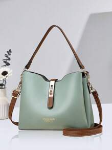 PLANEE Women's Small Bucket Bag 2024 New Fashion Portable PU Handbag Large Capacity Crossbody Bag Lightweight Luxury Shoulder Bag Contrast Color, Best Mother's Day Gift - Mint Green - View 5