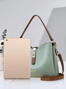 PLANEE Women's Small Bucket Bag 2024 New Fashion Portable PU Handbag Large Capacity Crossbody Bag Lightweight Luxury Shoulder Bag Contrast Color, Best Mother's Day Gift - Mint Green - View 3