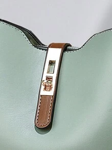 PLANEE Women's Small Bucket Bag 2024 New Fashion Portable PU Handbag Large Capacity Crossbody Bag Lightweight Luxury Shoulder Bag Contrast Color, Best Mother's Day Gift - Mint Green - View 7