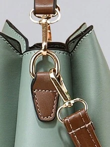 PLANEE Women's Small Bucket Bag 2024 New Fashion Portable PU Handbag Large Capacity Crossbody Bag Lightweight Luxury Shoulder Bag Contrast Color, Best Mother's Day Gift - Mint Green - View 10
