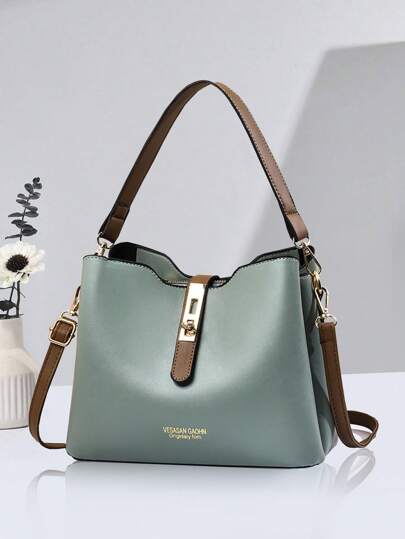 PLANEE 女士小水桶包 2024 新款时尚便携 PU 手提包 大容量斜挎包 轻便奢华单肩包 撞色设计，母亲节最佳礼物