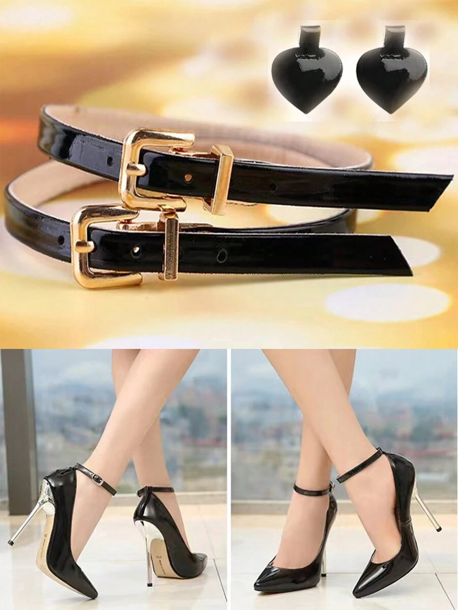 2pcs Ladies' High Heel Shoe Laces, Adjustable Anti-Loose Decoration Laces, Black, Fashionable & Flexible Detachable Loose Proof Laces, Shoe Accessory For Women's High Heeled Shoes