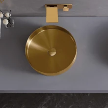1套浴室水槽，配有排水口，直徑15.8寸，高度4.3寸，304不銹鋼盆，彈出式排水塞，檯面盆浴室水槽，適用於浴室、旅館、梳妝台，PVD珍珠鍍膜圓形盆式浴室水槽 - 金色 - 查看 4