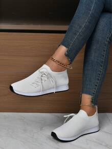 All Seasons Thick-Soled Mesh Solid Color Women's Casual Sports Shoes, Anti-Slip, Large Size, Criss-Cross Lace-Up