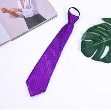 1pc Sequined Zipper Ties For Men, Glitter Sparkly Paillette Adjustable Pre-Tied Zip Necktie, Shinning Sequins Dance Party Magic Show Stage Performance Costume Tie
