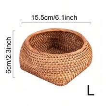 1pc Handmade Woven Rattan Storage Basket, Circular Opening With Square Bottom, Miniature Snack Storage Basket, 10/13/15.5cm - Yellow - View 4