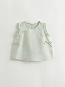 MARC&JANIE Young Girl Sweet And Lovely Bowknot And Lace Trimmed Short Sleeve Shirt, Summer - Green - View 3