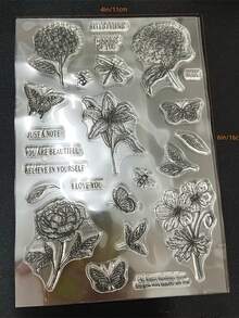 花朵透明矽膠印章，適用於DIY剪貼簿/卡片製作裝飾工藝 - 無色 - 查看 2