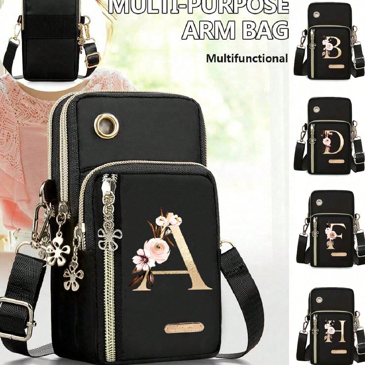 Bolso bandolera mini con diseño de letra minimalista, con bolsillo para teléfono y cartera, adecuado para uso diario casual, resistente al agua, bol