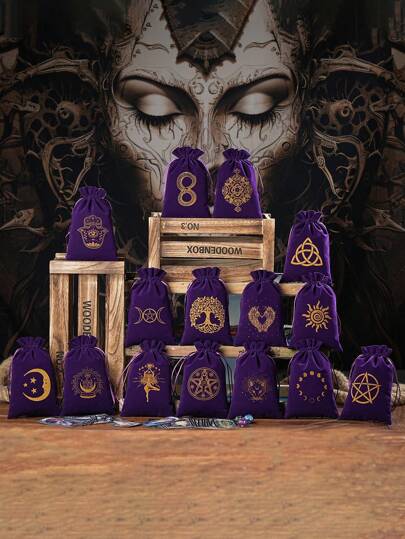 1 件紫色 8.66x5.51 英寸大号抽绳袋、塔罗牌收纳袋、珠宝收纳袋、礼品袋、珠宝袋、化妆袋、旅行袋、零钱包，非常适合存放治疗水晶、骰子、巫术用品和日记本。生命之树月相钱包手提包万圣节衣架