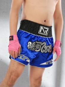 泰拳格斗短裤，MMA 短裤服装训练笼斗搏击格斗武术跆拳道短裤服装。柔术短裤（蓝色） - 黑色 - 查看 7