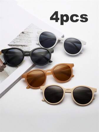 4pcs/1pc Teen/Boys/Girls Round Framed Fashion Glasses For Summer, Suitable For Daily Use