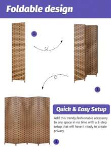 Room Divider 6FT Wall Divider Wood Screen 4 Panels Wood Mesh Hand-Woven Design Room Screen Divider Indoor Folding Portable Partition Screen - Brick - View 3