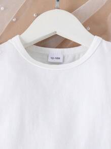 2pcs/Set Baby Girls Elegant Fashion Short Sleeve Top And Skirt Outfit, Light Fabric For Summer - White - View 5