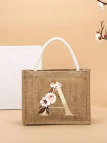 Pendlertasche Handtasche Leinentasche farblicher Kontrast tragbar für Festivals, Schule, Geschenktüte, Einkaufstasche, Handtasche für Frauen, Mode Jutegewebe Einkaufstasche mit modischem Buchstaben- und Blumenmuster aus Leinenmaterial für College-Studenten, Büroarbeiter, Damen, Lehrer, Valentinstag-Geschenk für Paar, beste Geschenke für Lehrer, Dankeschön-Geschenk für Lehrer - Khaki - Übersicht 8