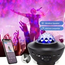 1pc LED Wireless Music Starry Sky Light, RGBW Galaxy Projector, Smart Night Light, Smart Speaker, APP & Remote Control Water Ripple Night Light, Timer, Home Planetarium, Ceiling Room Sky Projector - Black - View 2