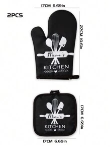 2pcs Set Thick Multi-Color Kitchen Microwave Oven Gloves, High Heat Resistant Oven Mitts For Baking Cooking, Heat Insulation Pads - Black and White - View 6
