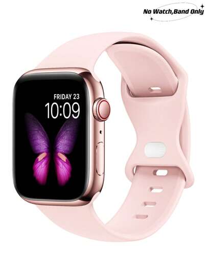 1pc Pink Fashionable Soft Silicone Sports Watch Strap Butterfly Buckle Comfortable Adjustable Waterproof Wristband, For Apple Watch Band 38/40/41/42/44/45/46/49mm, For Apple Watch Series Ultra/SE/11/10/9/8/7/6/5/4/3/2/1, Intelligent Watch Accessories