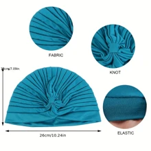 4pcs/Set Solid Color Turban Cap Elastic Bonnet Head Scarf Women Chemo Hats Casual Pleated Head Wrap,Summer,Beach - Multicolor - View 3
