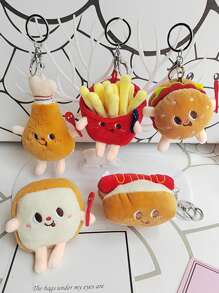 1 pieza Colgante de peluche con diseño de hamburguesa, perro caliente, pierna de pollo y papas fritas, adorno colgante creativo para mochila, decoración del hogar