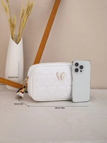 Fashionable Embroidered Heart Shaped Solid Color Crossbody Bag, Woven Strap Letter Design Shoulder Bag, Minimalist Casual Camera Bag For Women, Summer