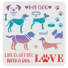 1入組寵物狗繪畫模板（11.8x11.8英寸）生活比較好有狗，可重複使用的塑料方形模板，適用於在木材、地板、牆壁和布料上繪畫 - Dogs - 查看 9