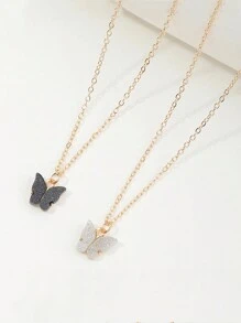2pcs/Set Acrylic Sweet Color Butterfly Necklace Set For Girls, Perfect For Daily Wear - Multicolor - View 6