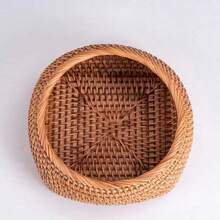 1pc Handmade Woven Rattan Storage Basket, Circular Opening With Square Bottom, Miniature Snack Storage Basket, 10/13/15.5cm - Yellow - View 5