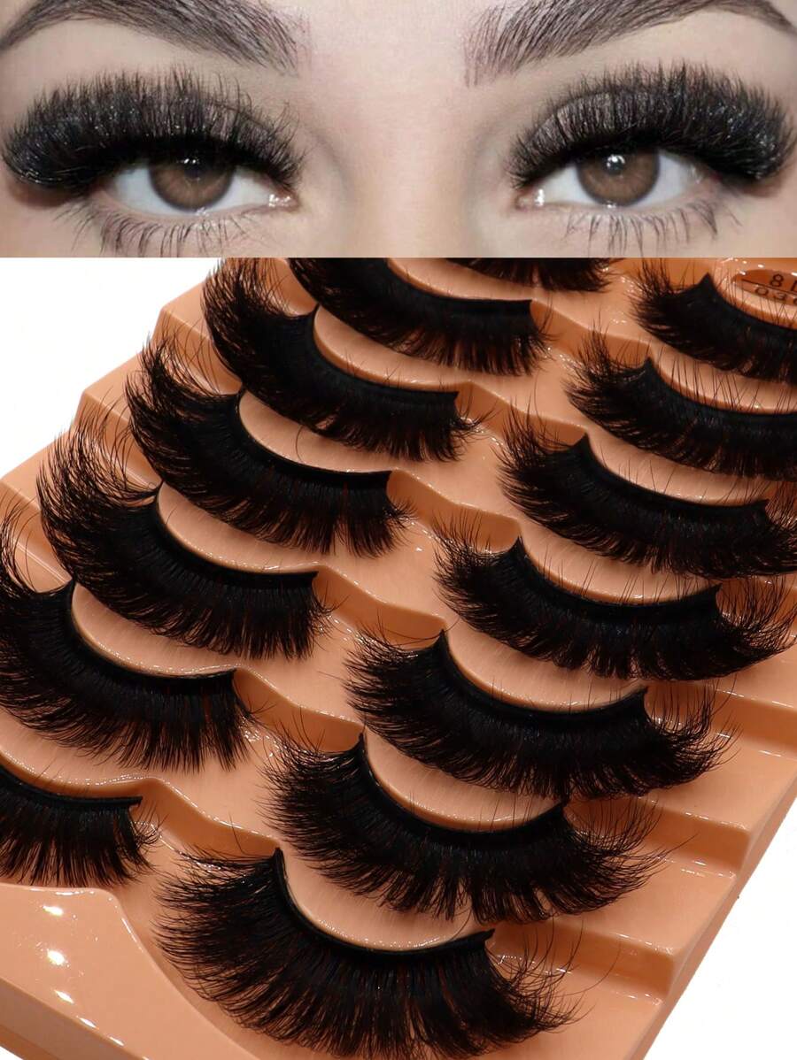 7 pares de Cílios Postiços 3D de Falso Vison Naturais, Grossos, Dramáticos, Volumosos e Alongados, Tiras de Cílios, Cílios, Cílios Postiços