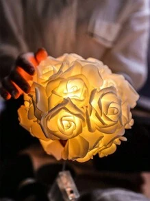1 件 1.5/3/6 米 LED 玫瑰花串灯，带暖白光，非常适合婚礼、求婚、派对、居家、花园、户外、露营、节日、圣诞节、节日、公主卧室、情人节装饰（不含电池）、圣诞节 - 白色 - 查看 8