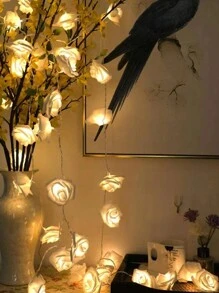 1 件 1.5/3/6 米 LED 玫瑰花串灯，带暖白光，非常适合婚礼、求婚、派对、居家、花园、户外、露营、节日、圣诞节、节日、公主卧室、情人节装饰（不含电池）、圣诞节 - 白色 - 查看 3