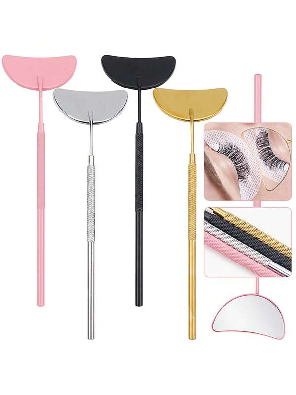 1pc Stainless Steel Eyelash Grafting Crescent Inspection Mirror For Beauty Lash Inspection