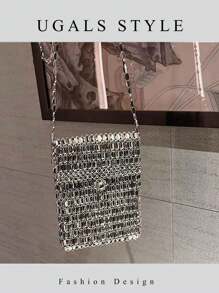 Bolso de hombro pequeño tejido a mano en hueco con brillos para damas, bolso de noche para novia, bolso de fiesta cruzado para bodas, bolso de mano para teléfono móvil con cuentas para fiestas y bailes de promoción