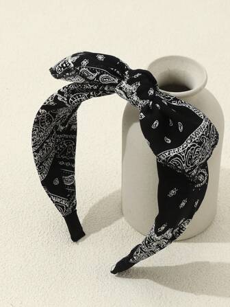 1 st. håraccessoar med knut och paisleymönster för dam, blomma- och kaninörondesign, hårband, hårbåge, hårband, hårbåge-pannband, svart