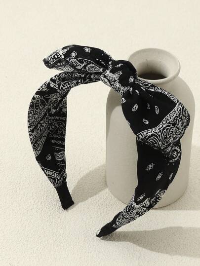 1pc Women's Headband With Paisley Floral Rabbit Ear Design, Knotted Fabric Hair Hoop Suitable For Daily, Party, Festival, Ramadan Decoration Hairband